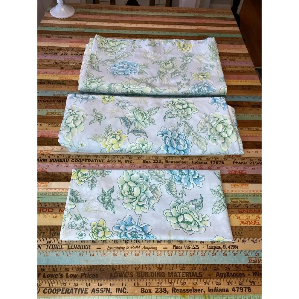 VTG Dan River Dantrel Full Sheet Set Cabbage Rose Floral Flat Fitted Case Retro